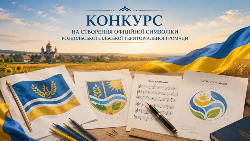 ОГОЛОШЕННЯ  Про початок прийняття пропозицій на створення офіційної символіки Роздольської сільської територіальної громади (Прапор, Герб, Гімн та Логотип)