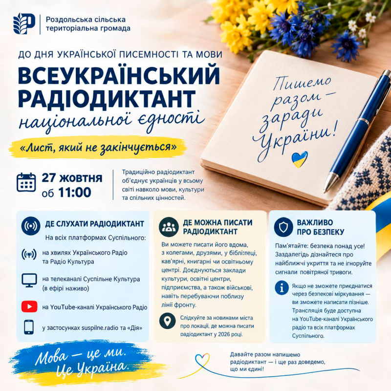 27 жовтня, у День української писемності та мови, відбудеться Всеукраїнський радіодиктант національної єдності!